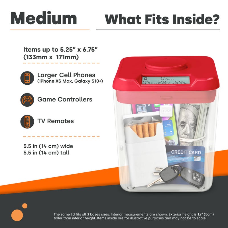 Kitchen Safe Time Locking Container (Medium), Timed Lock Box for Cell Phones, Snacks, and other unwanted temptations (Red Lid + 5.5â€ White Base) - Image 5